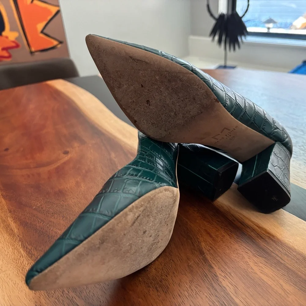 Marc Fisher Teal Croc-Embossed Block Heel Pumps - Picture 4 of 5